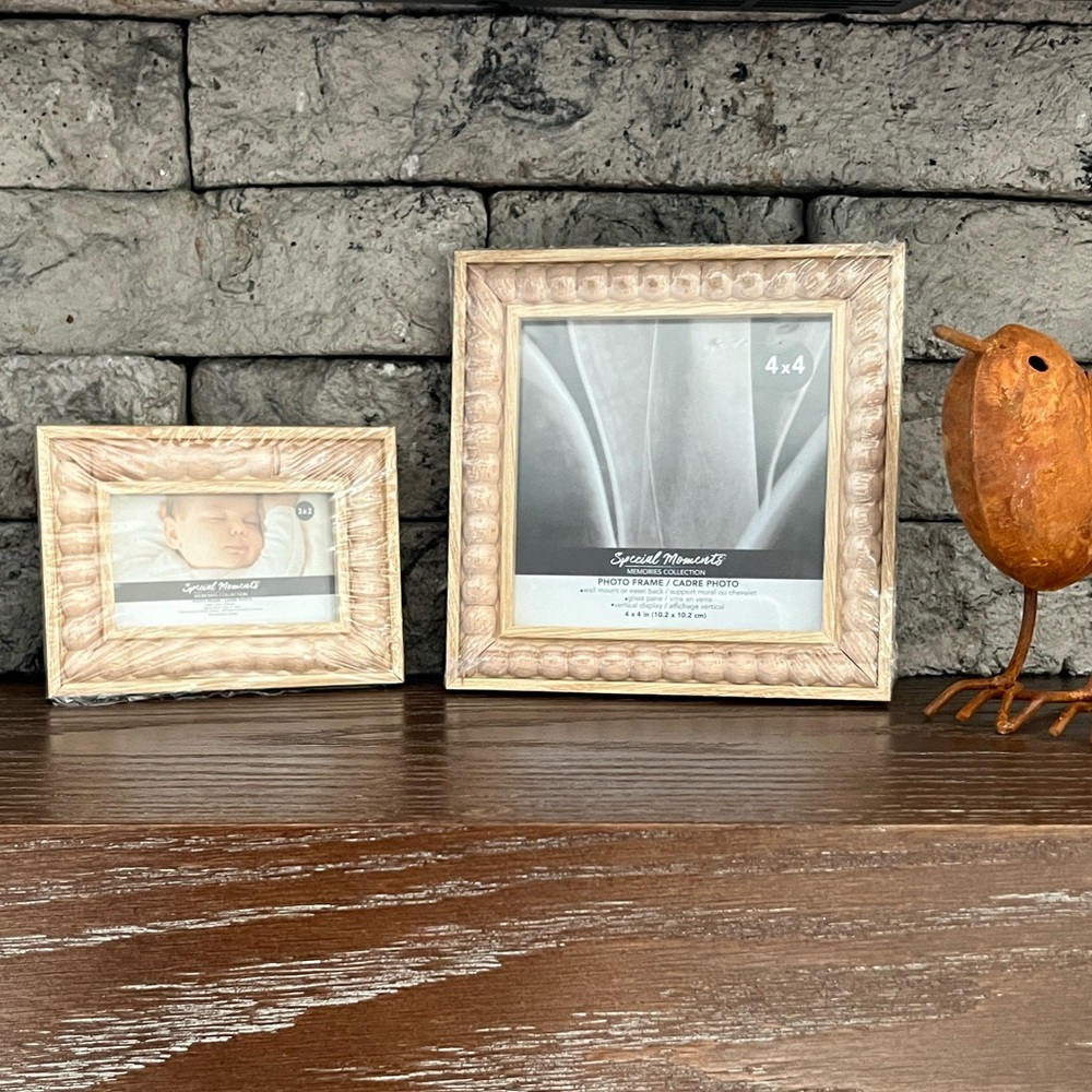 Beaded Farmhouse Wooden Photo Frame Set of 2 Frames 4x4” & 2x3” ~NEW~